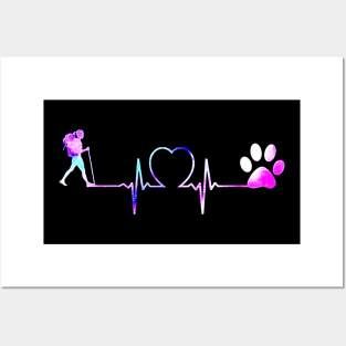 Hiking Girl Heartbeat Dog Footprint - Camping Posters and Art